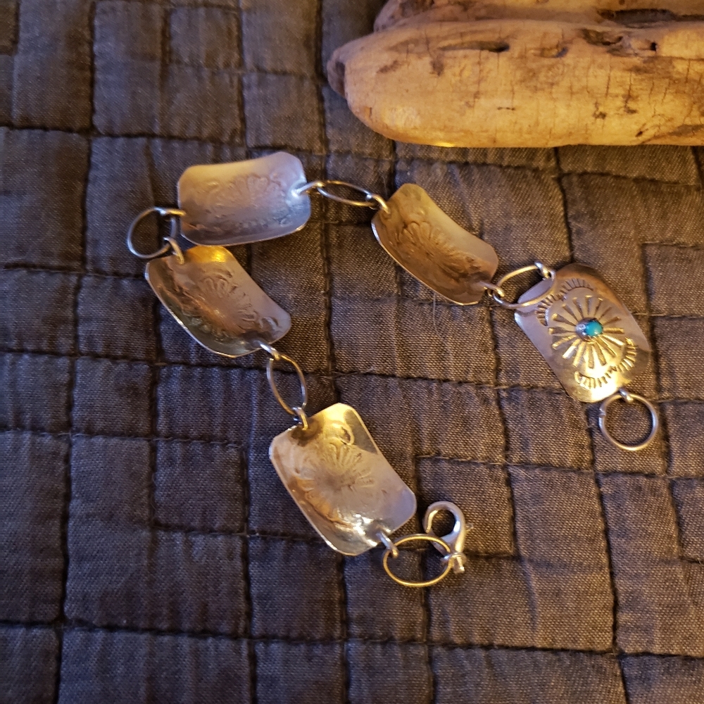 Sterling Silver Turquoise Concho Bracelet Native American - Picture 5 of 9